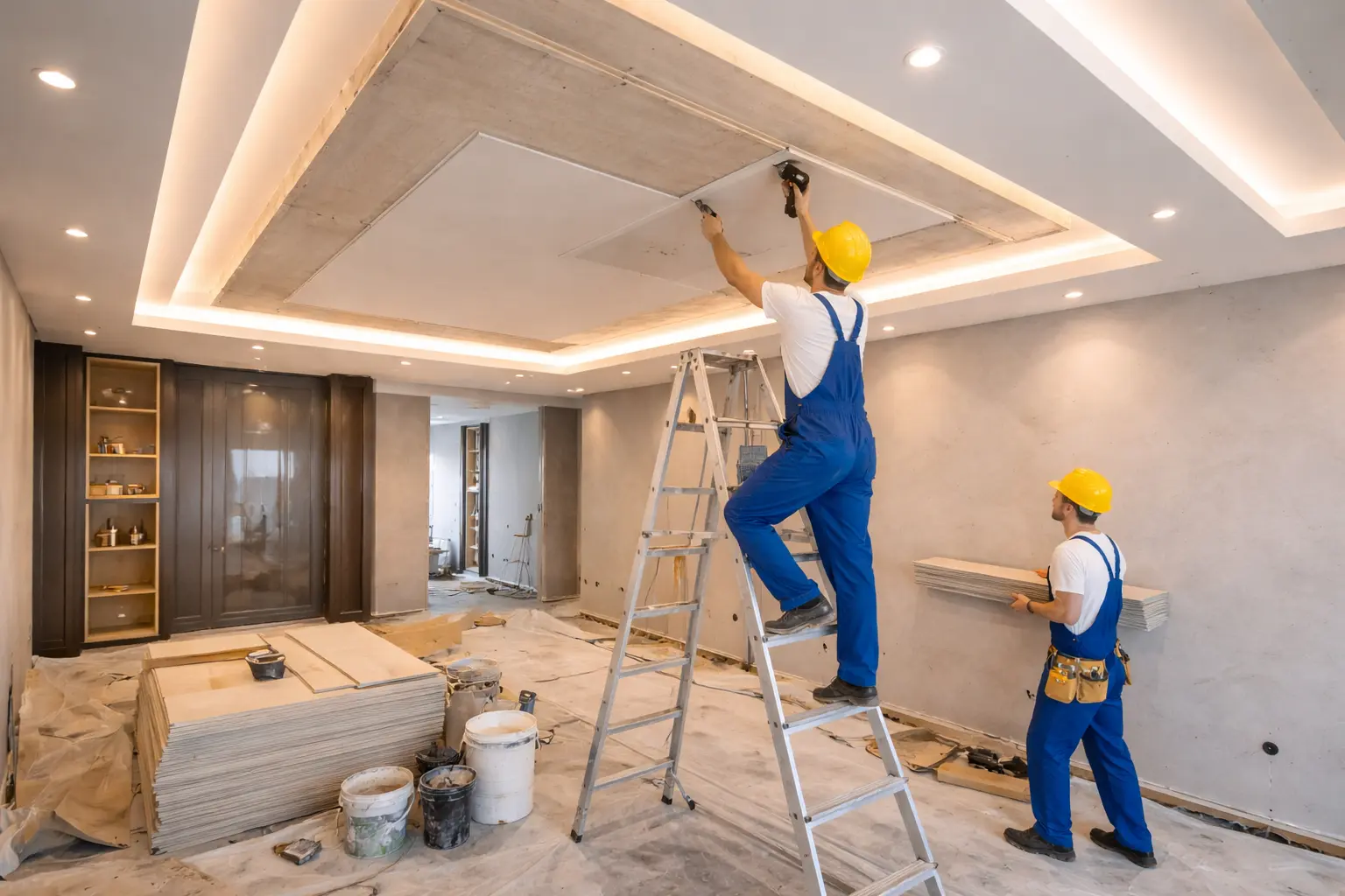 Real project photo of gypsum ceiling work in Doha, Qatar